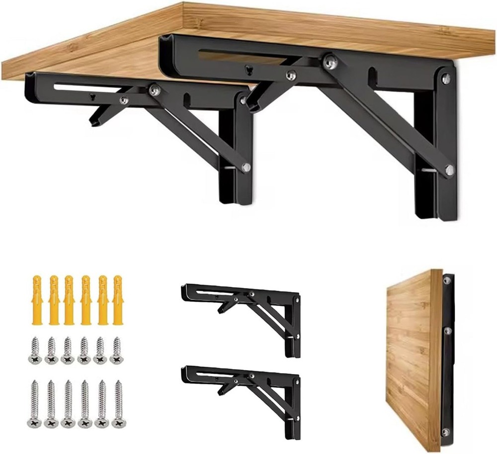 Folding Shelf Bracket 6 inch 2PC Wall Mounted Collapsible Shelves Brackets He...