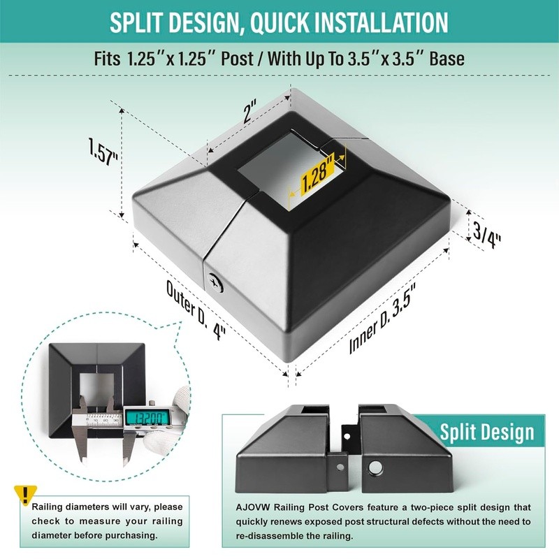 Aluminum Deck Post Base Cover Durable Waterproof Easy Install Outdoor Solution