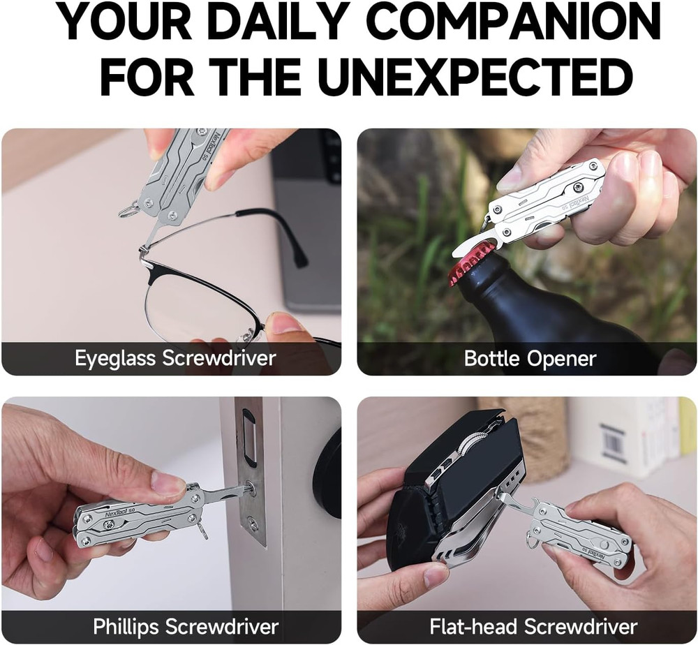 Micro Sailor Scissors S0, Mini Keychain Multitool with Serrated Scissors, 8-In-1