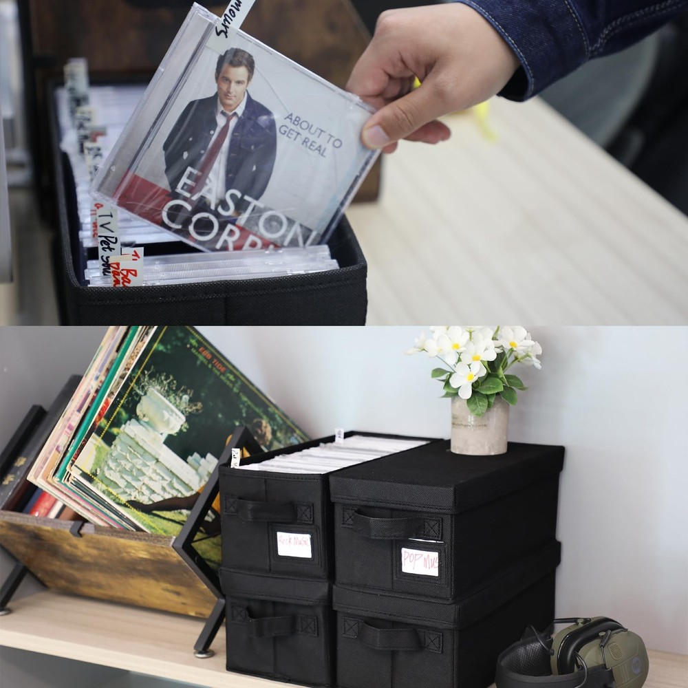CD Storage Case, 6P CD Storage Boxes with Lids,Collapsible CD Organizer Holds...