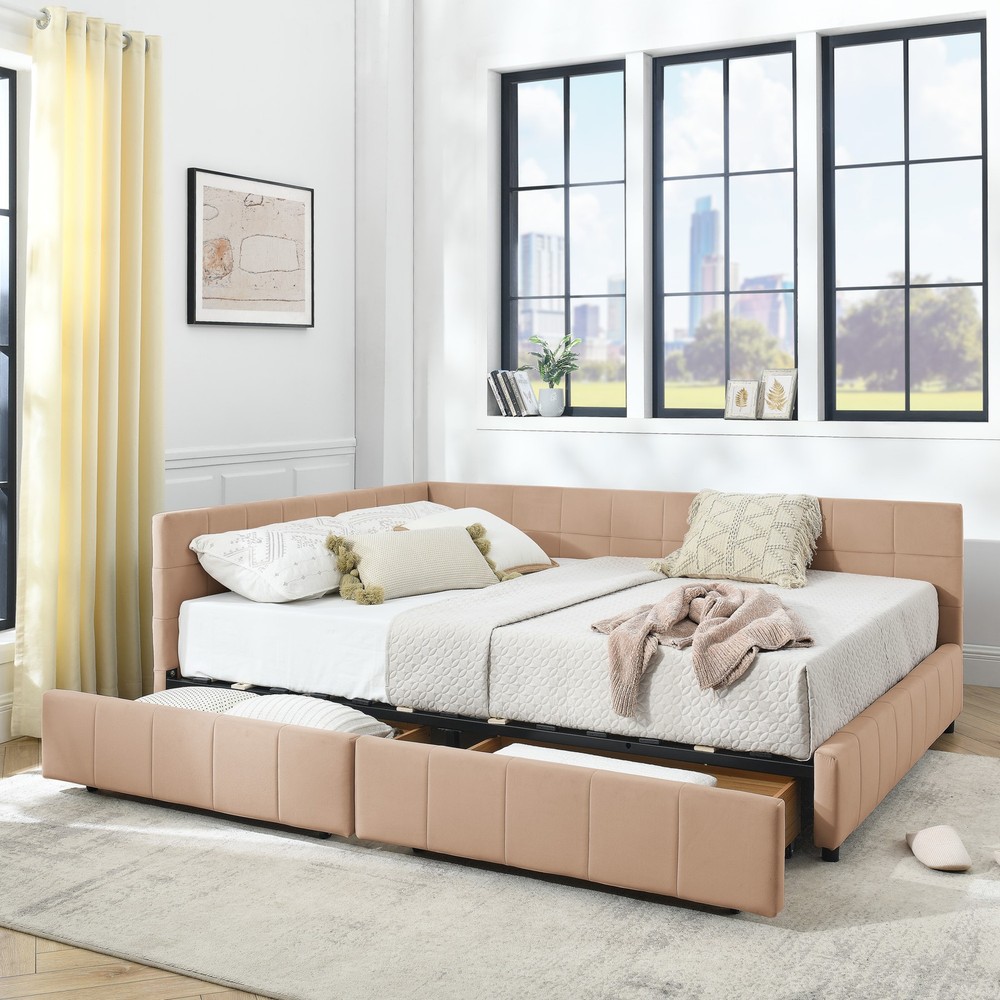 Queen Size Storage Upholstered Tufted Bed Frame, Sofa Bed Frame with Comfortab