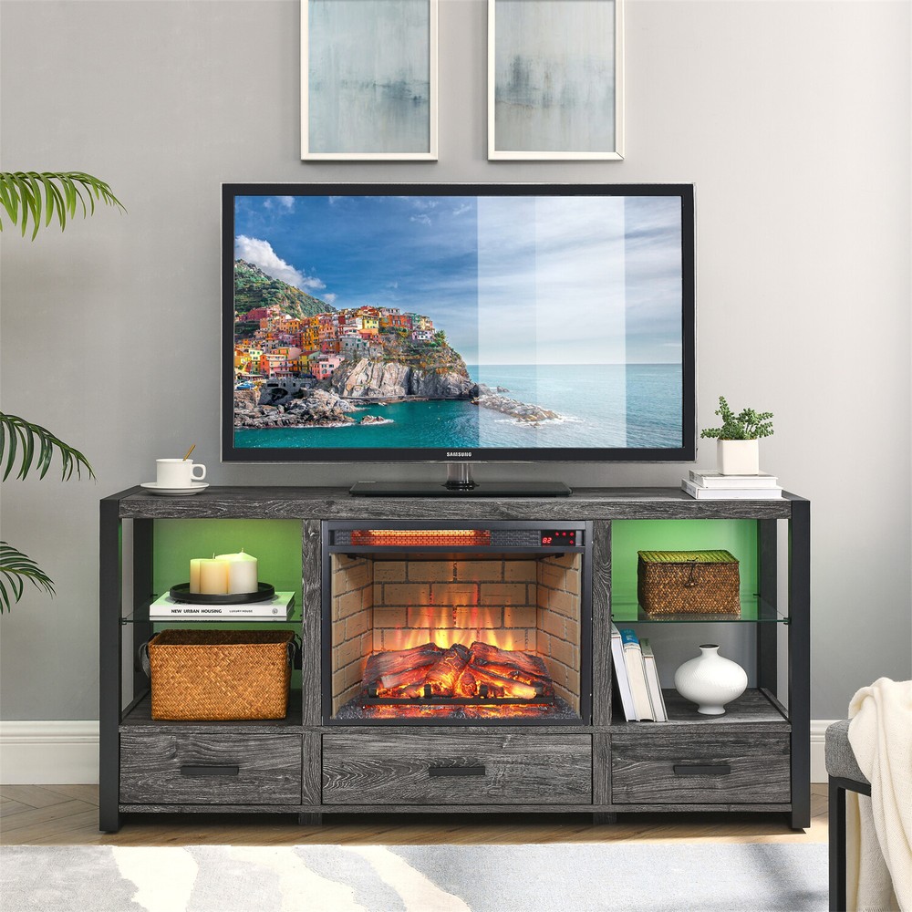 23in Electric Fireplace Insert Heater with Remote Control & Timer 1500W