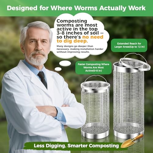 2 Pack Worm Composter Worm Bin, Stainless Steel Inground Compost Bin with