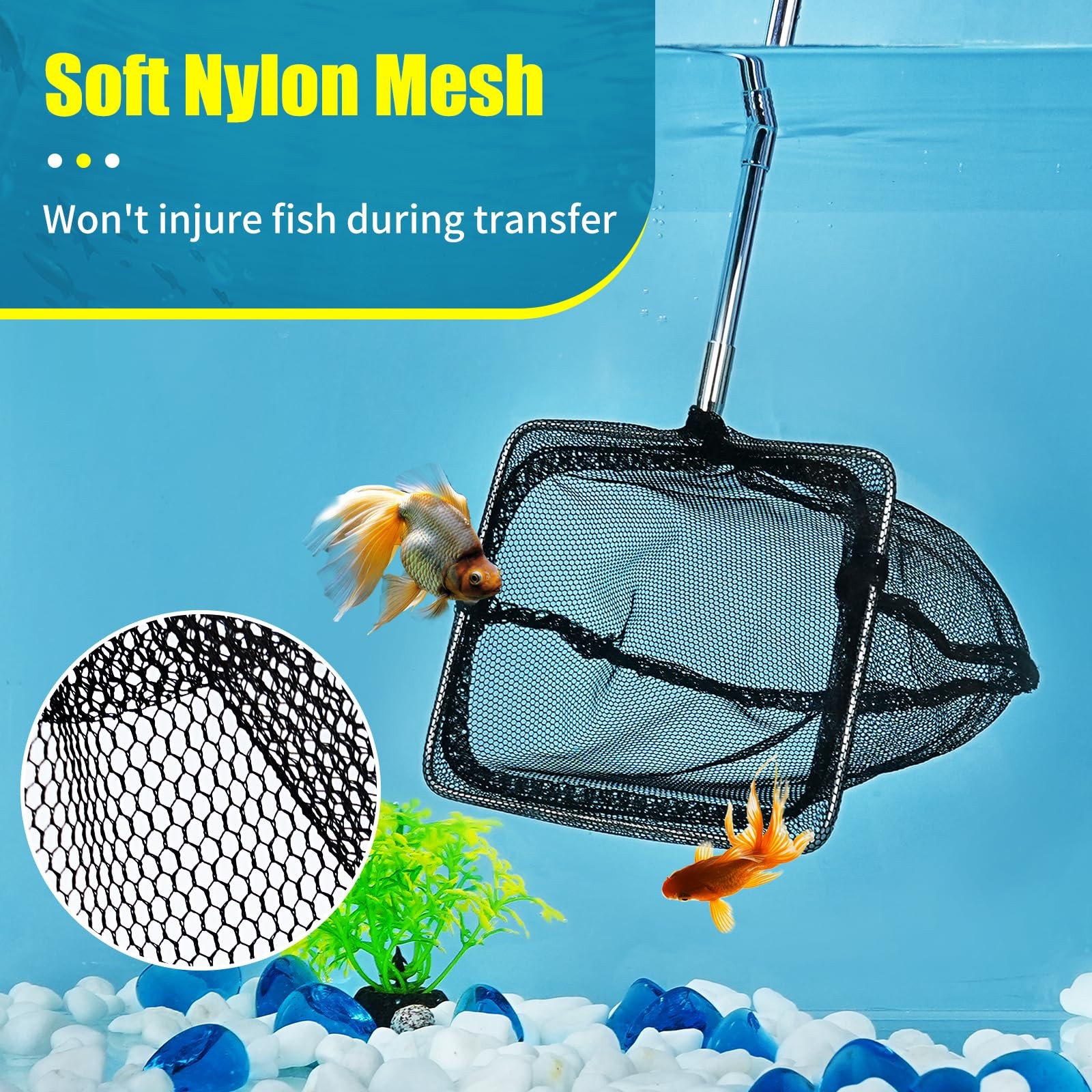AQUANEAT Aquarium Net with Extendable Long Handle, Adjustable Wastes Skimming...