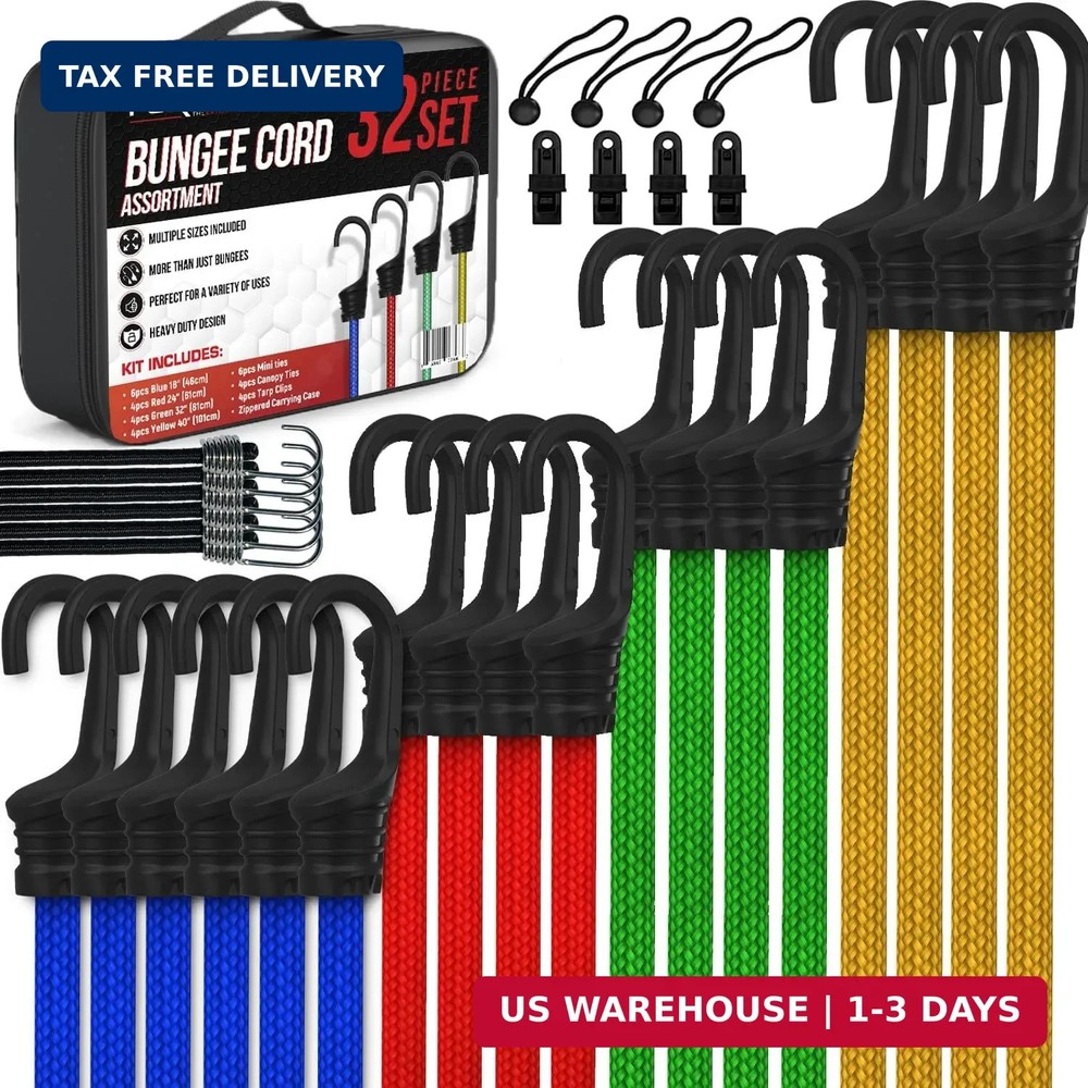 FORTEM Bungee Cord Assortment, 32pk Bungee Cords Multi Pack, Includes 10", 18",
