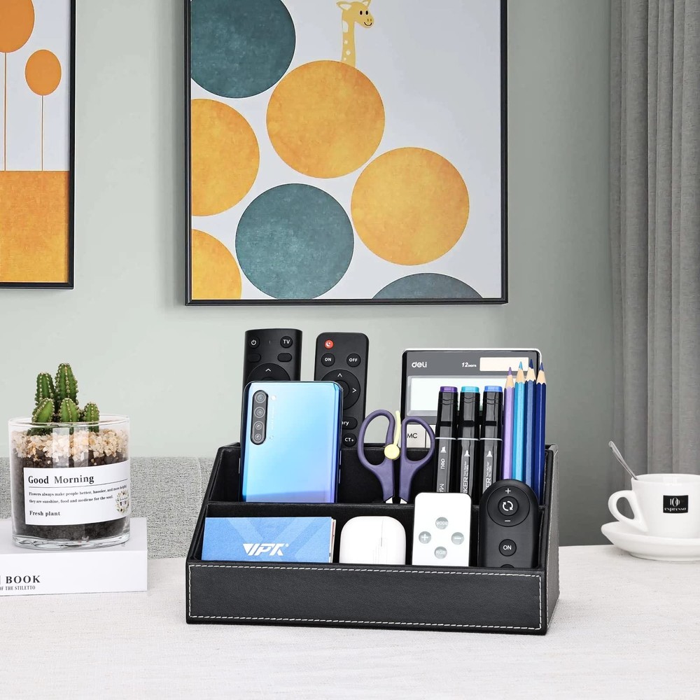 KINGFOM Pu Leather Desk Organizer with 5 Compartments Holder, Multi-Functiona...