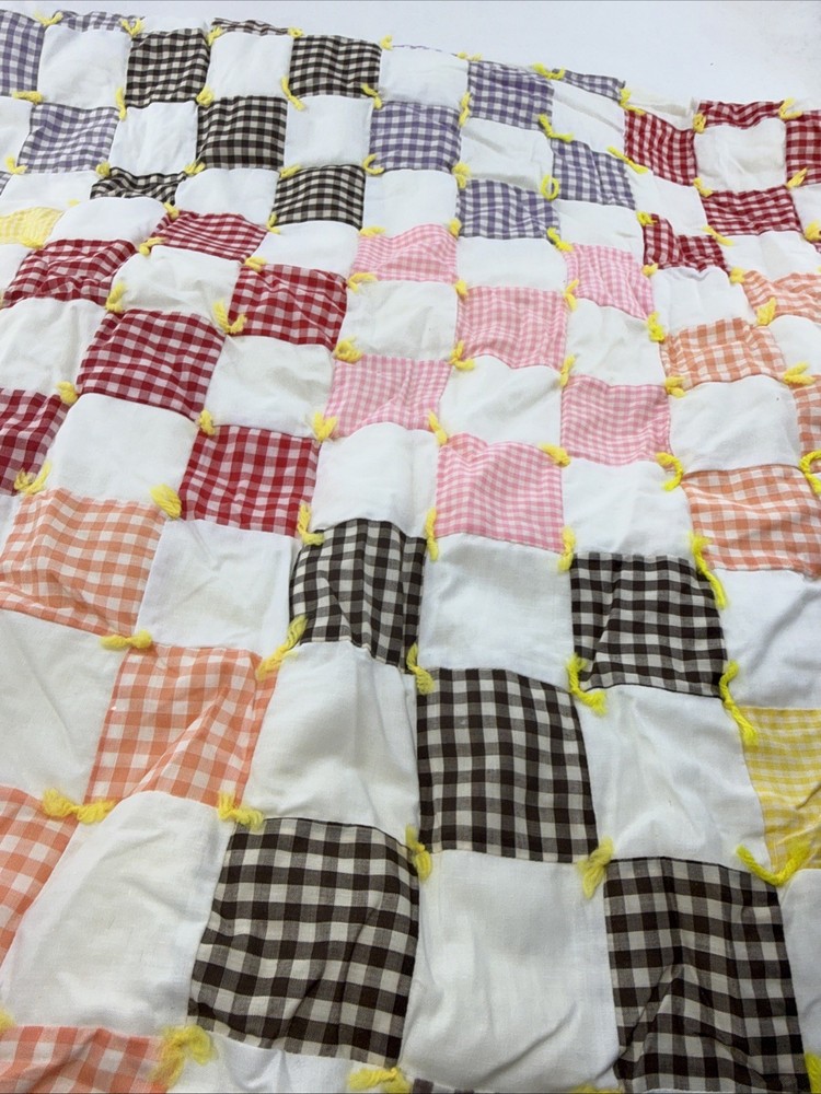 Patchwork Quilt Blanket Homemade 75” X 76" Square Scrap Block READ