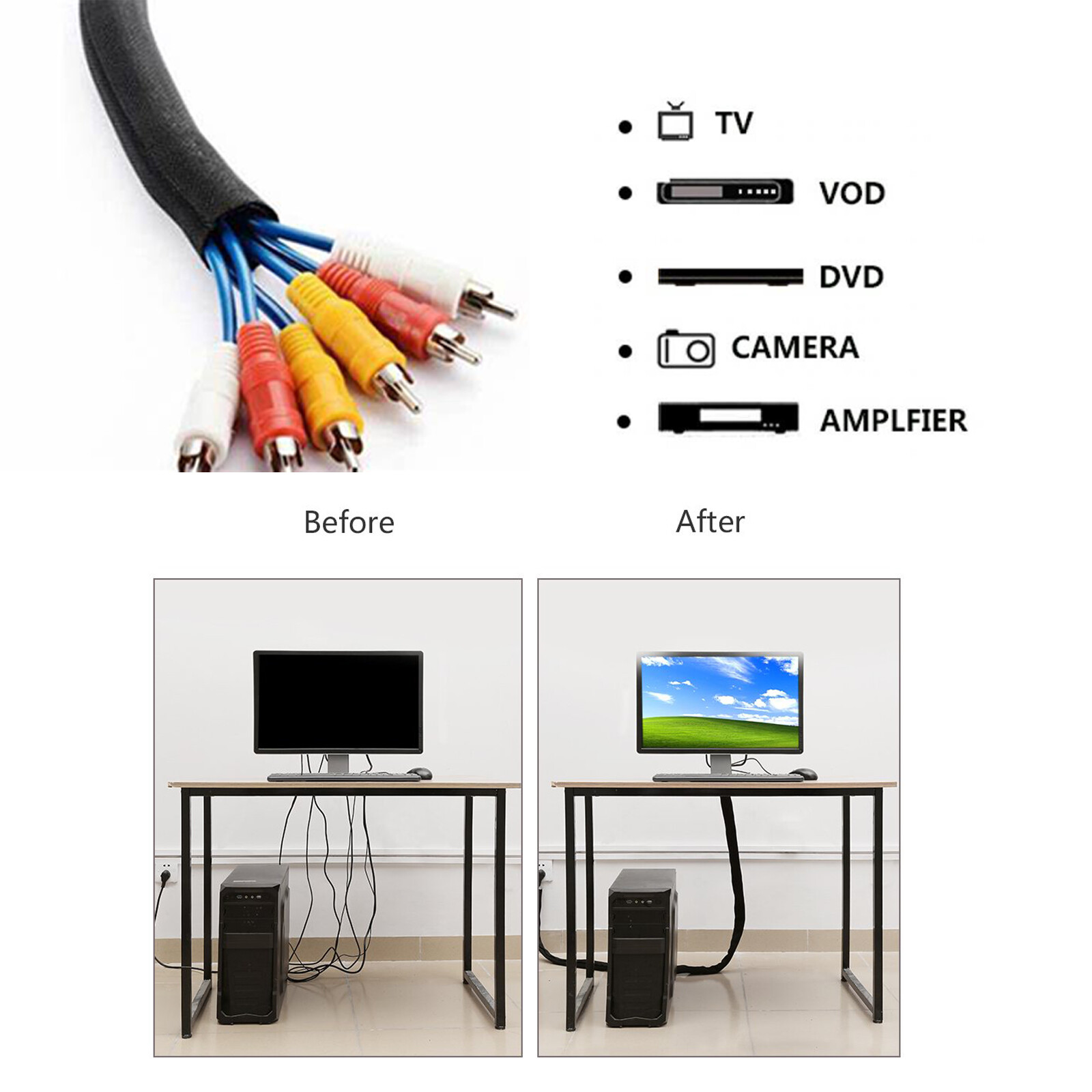 Braided Split Sleeving Wire Loom Tubing Cable insulated Sleeve Cord Protector
