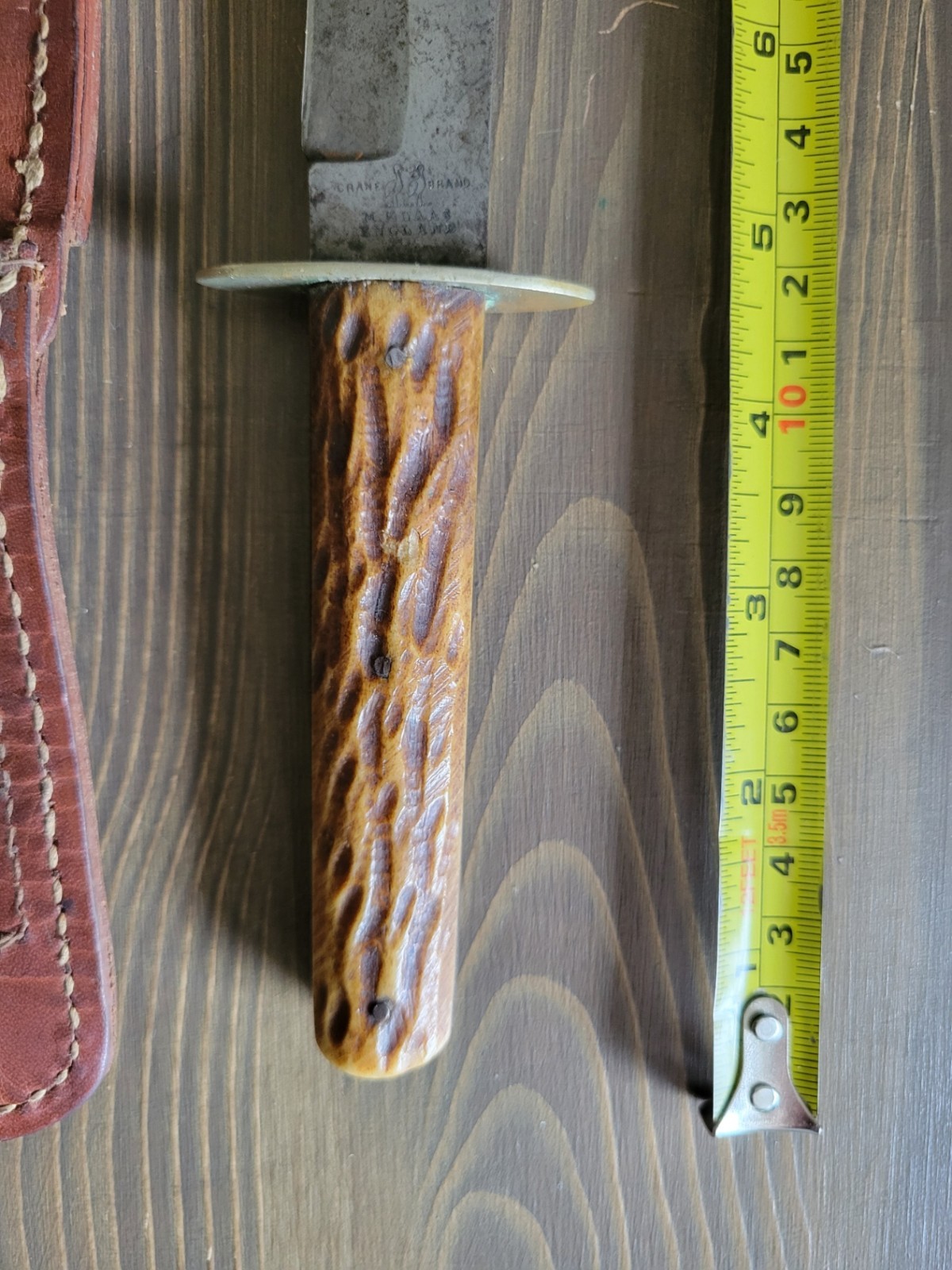 Krane Brand M. Klaas England knife with sheath, used vintage item