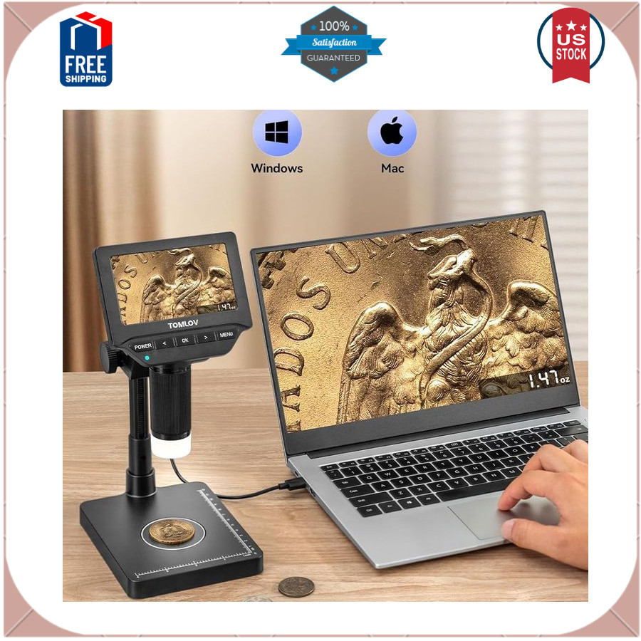 4.3'' Digital Coin Microscope with Screen, Lights & Built-In Weighing Scale