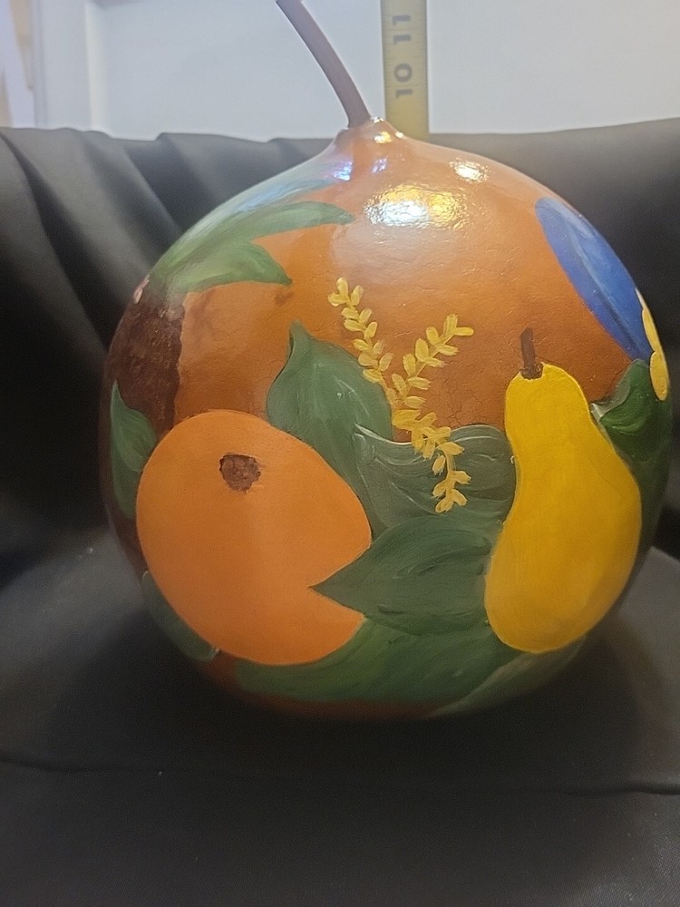 Large Gourd Painted With Fruit