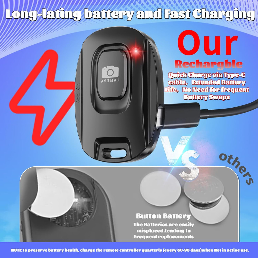 Bluetooth Camera Remote Shutter for Iphone and Android Smartphones, Rechargeable