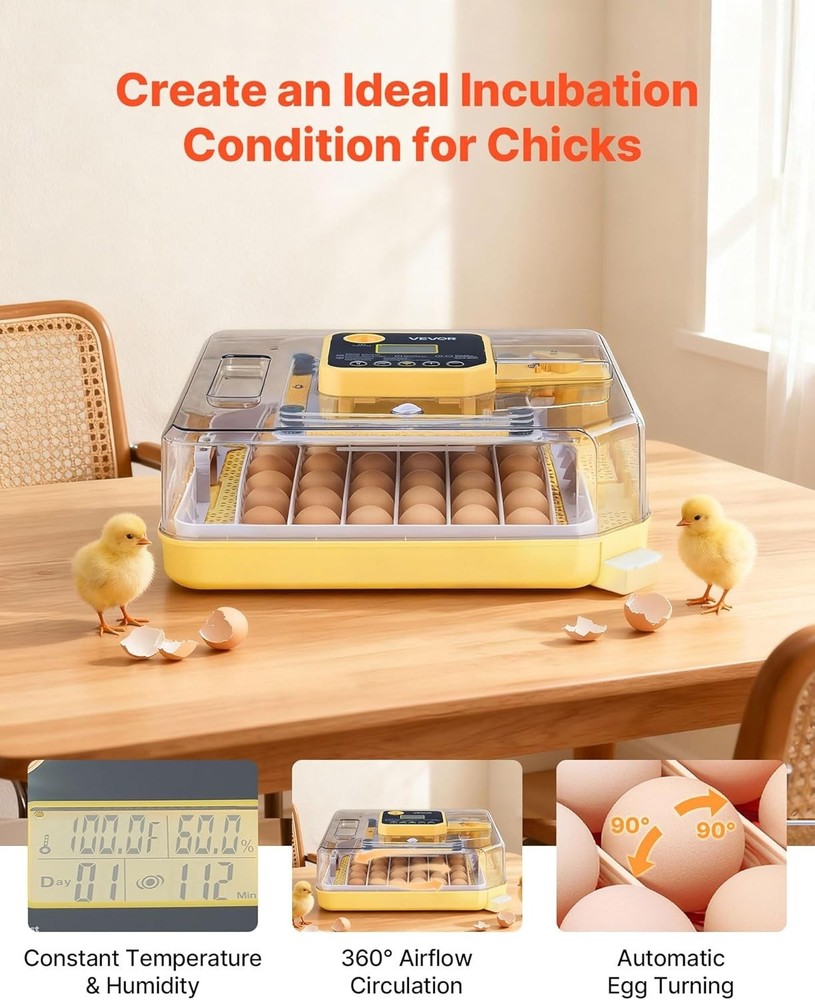 Efficient 48 Egg Poultry Incubator with 360° Clear Window & Stable Design