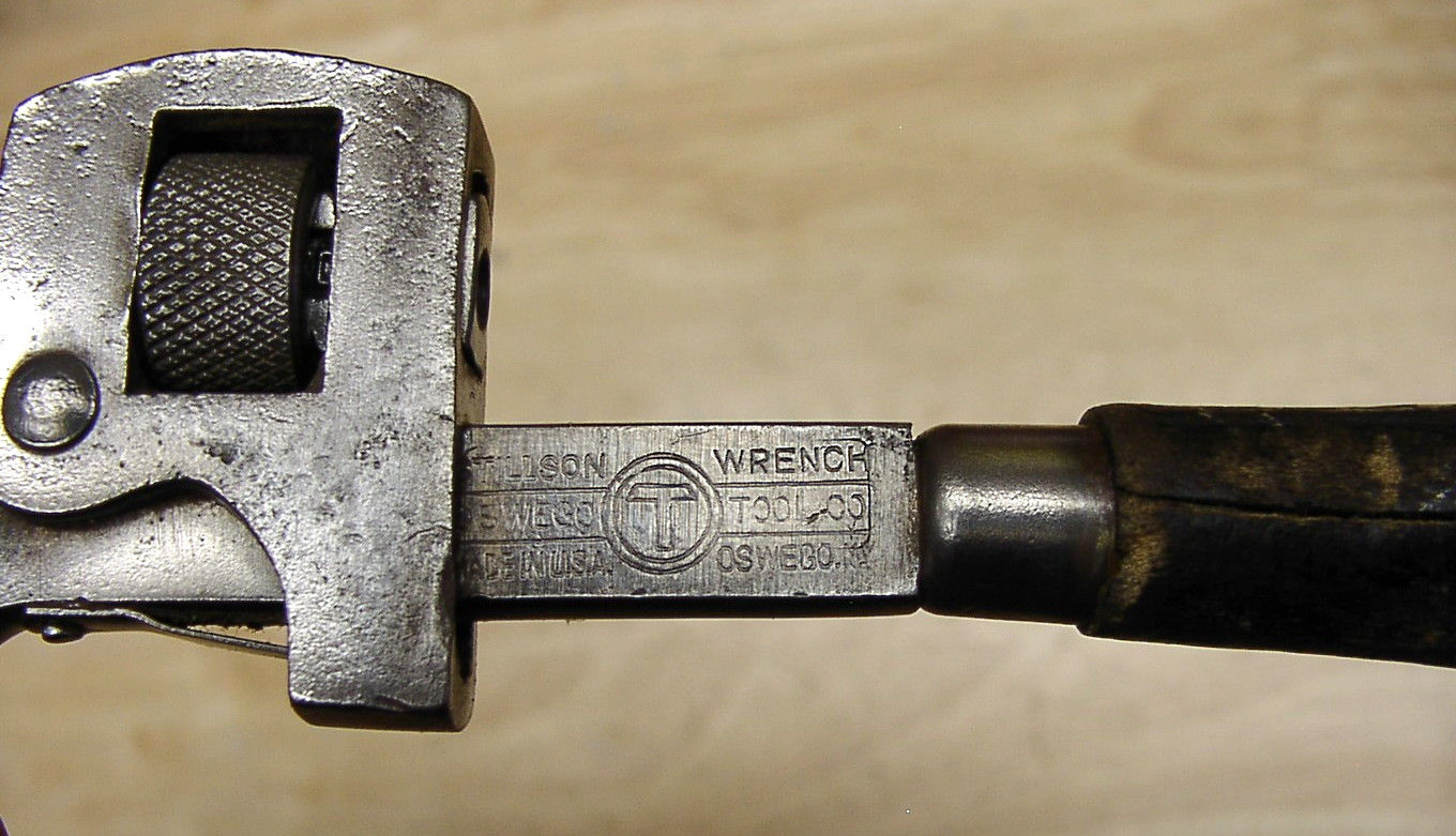 Antique Oswego Tool Co Round Wood Handle 8" Stillson Pipe Wrench,Good,L@@K READ