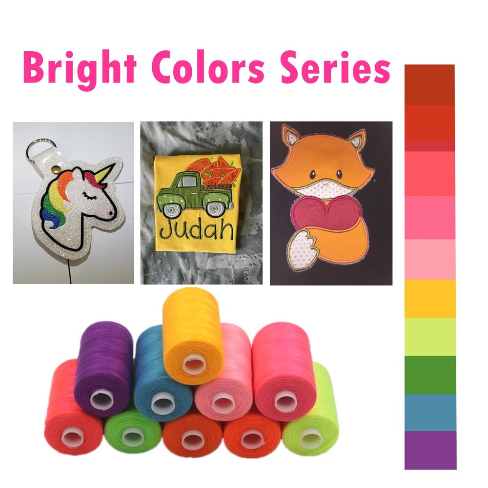 All Purpose Sewing Thread 10 Spool Assorted Rainbow Series 1000 Yards Each Bo...