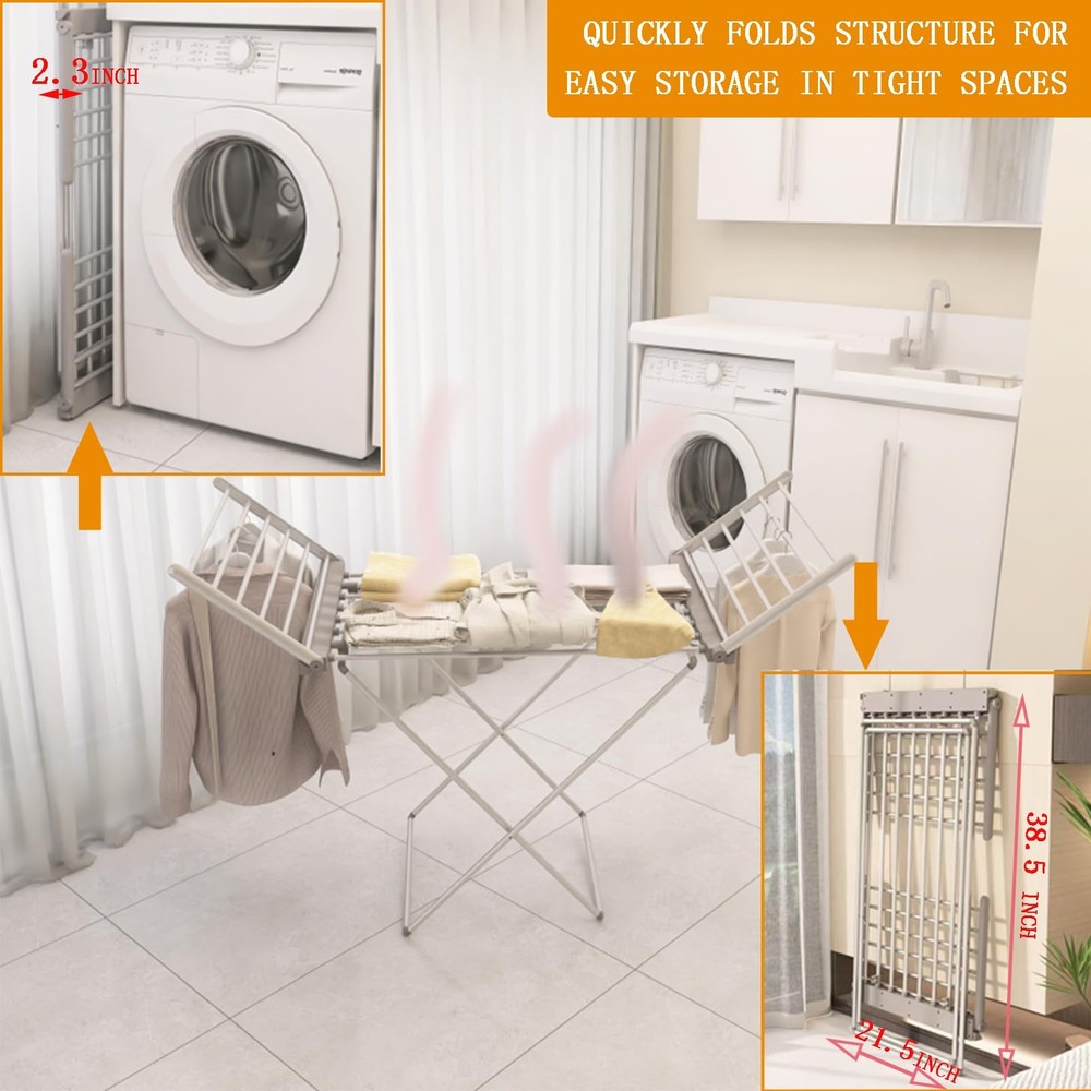 (1 Pack) Heated Clothes Drying Rack, Folding Electric Clothes Rack, Collapsib...