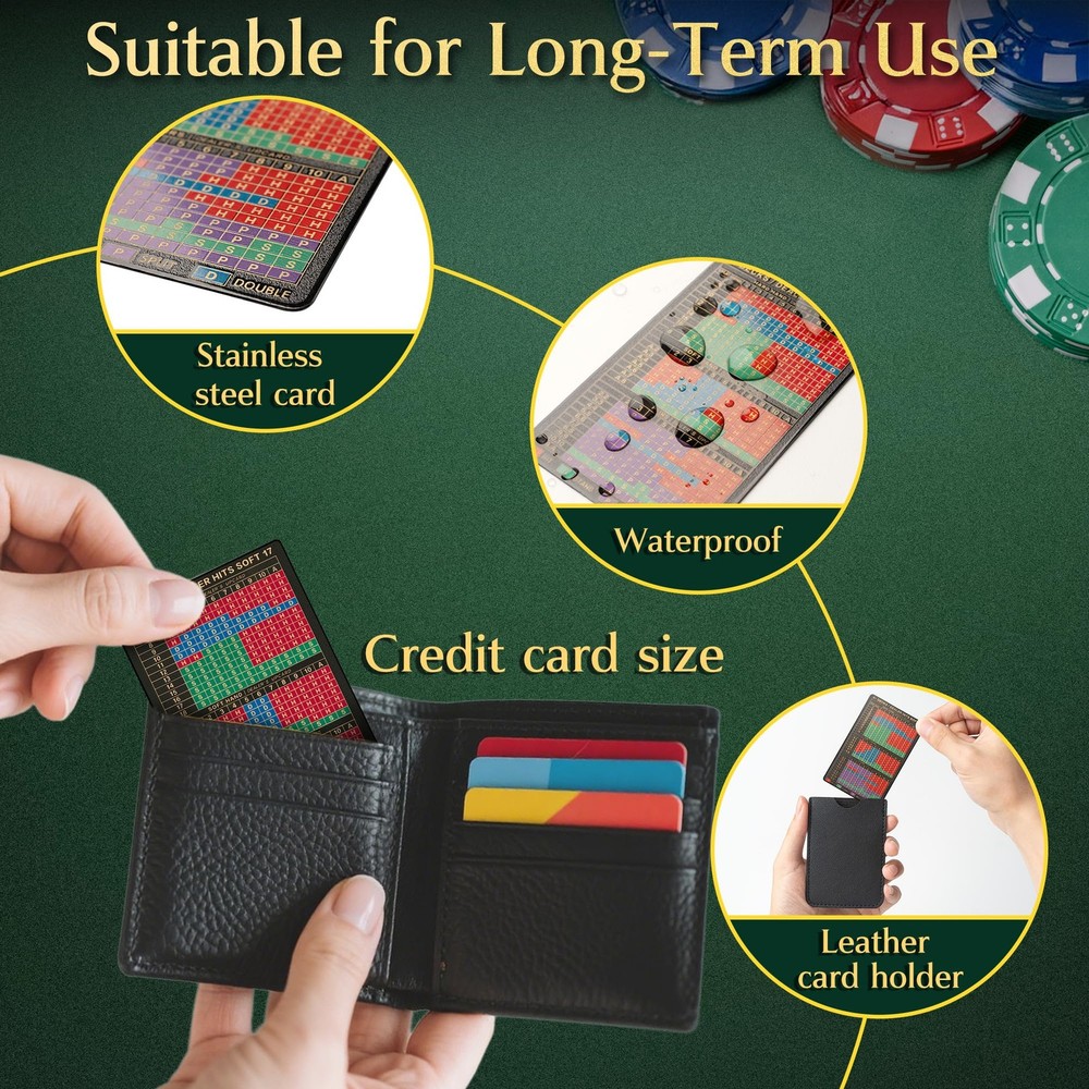 Blackjack Strategy Card - Metal Basic Strategy Blackjack Card with Magnifying...