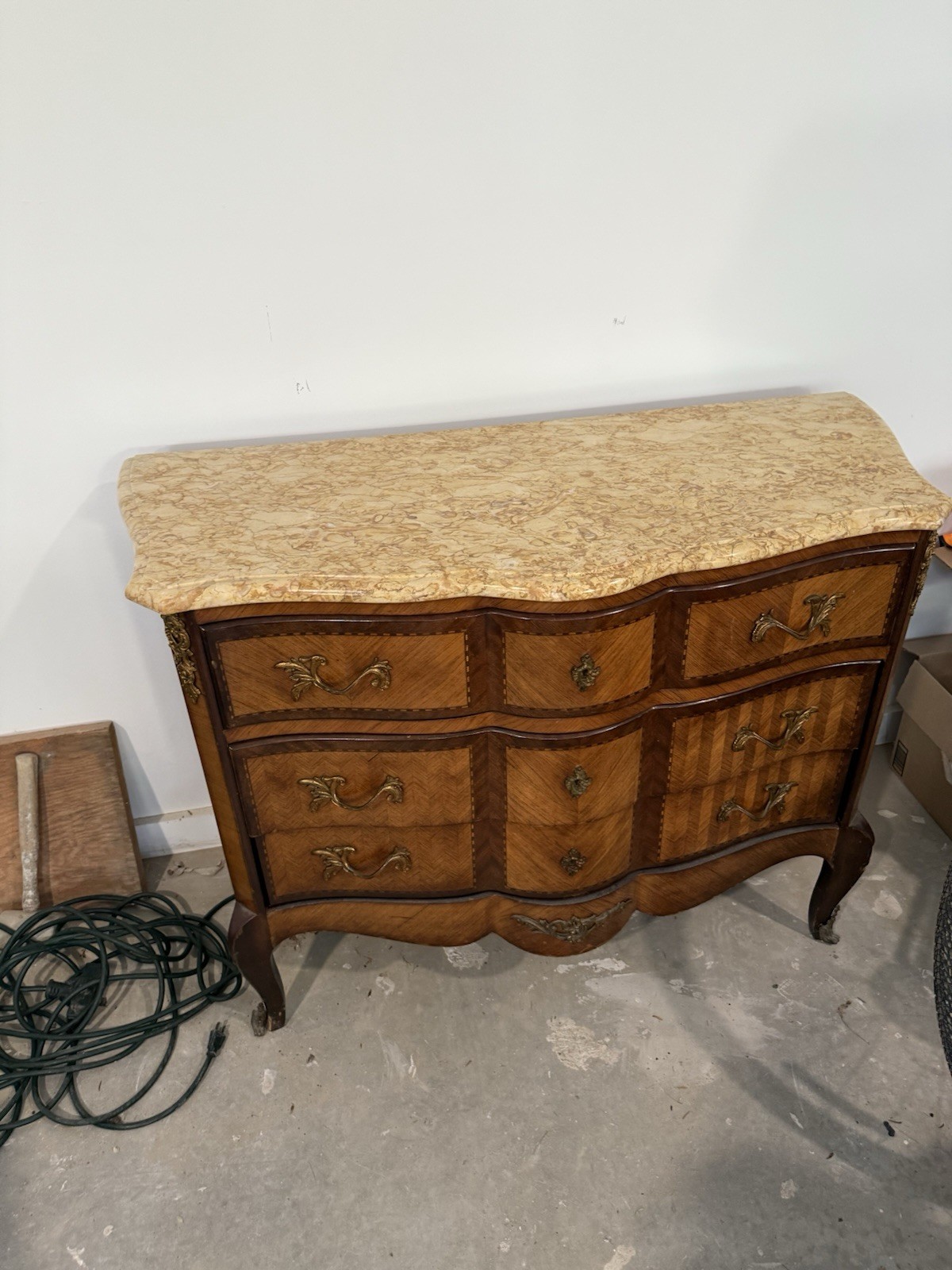 Antique Mahogany Serpentine Antique French Mahogany Marble Top Commode or Chest