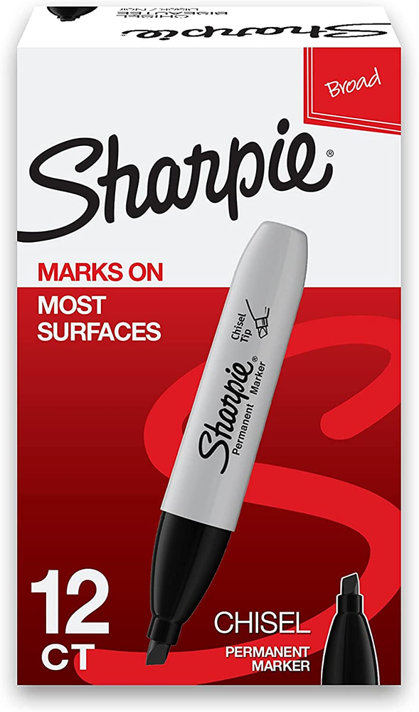 SHARPIE Permanent Markers, Chisel Tip, Black, 12 Count