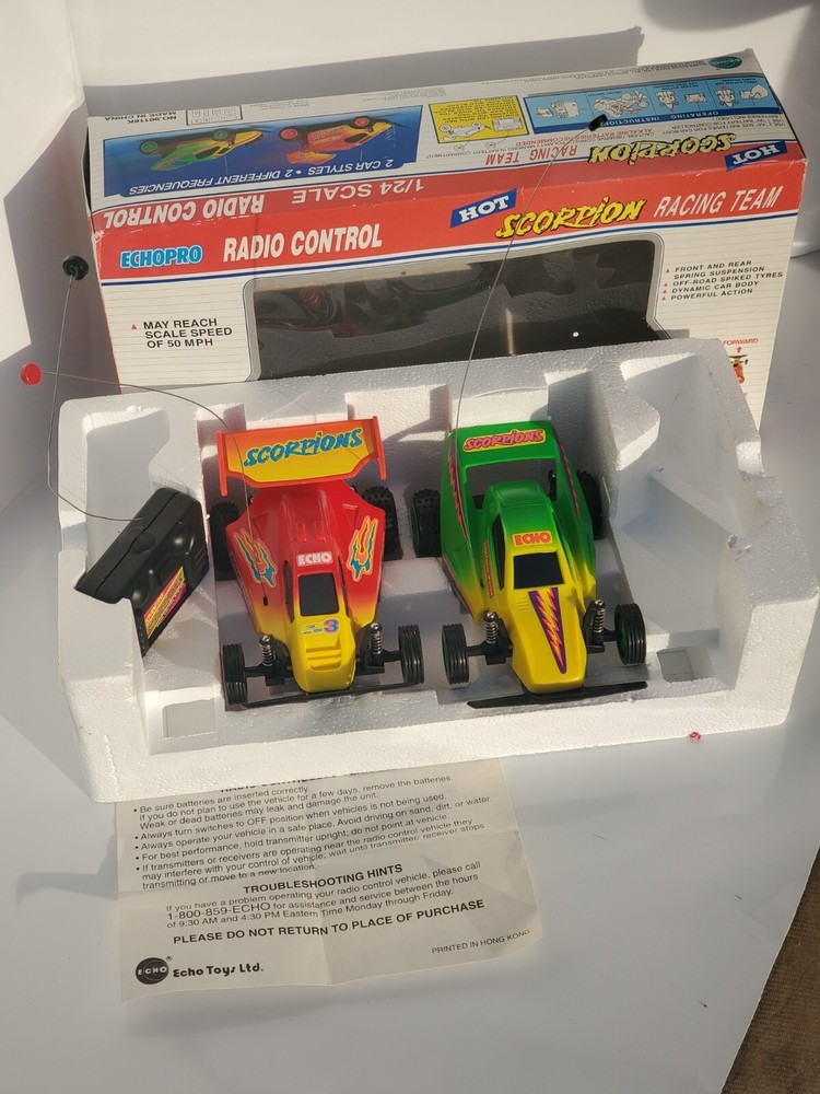 Vtg 1993 Echopro Radio Controlled Scorpion Racing Set. Missing one controller
