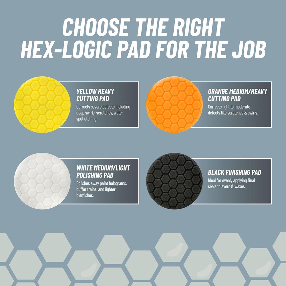 Hex-Logic 5.5" Quantum Buffing Pad, Yellow 2 Pack - Medium-Heavy Cutting for Pai