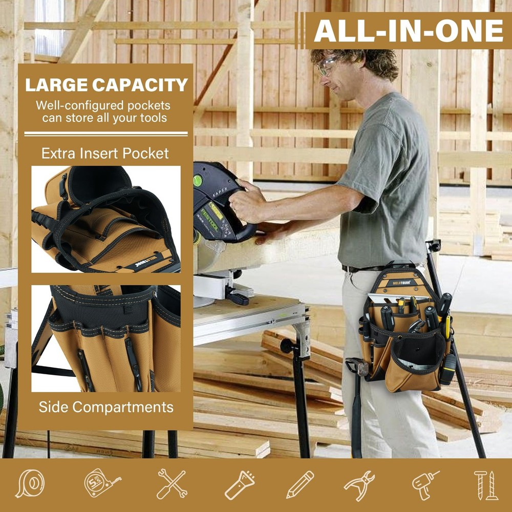 Electrician Tool Pouch with Kickstand, Hammer Loop - Contractor Grade