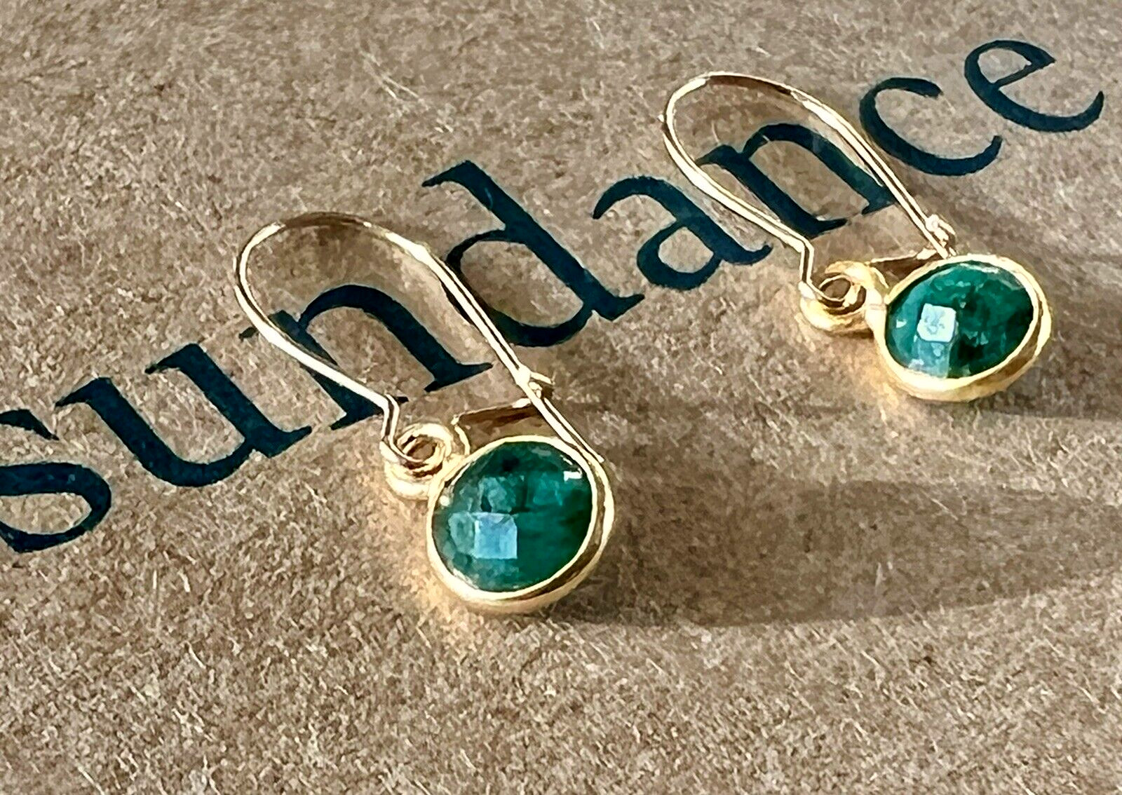 NEW $88 Sundance 3/4" Green EMERALD 14kt Gold GF MAY Birthstone Gem Earrings