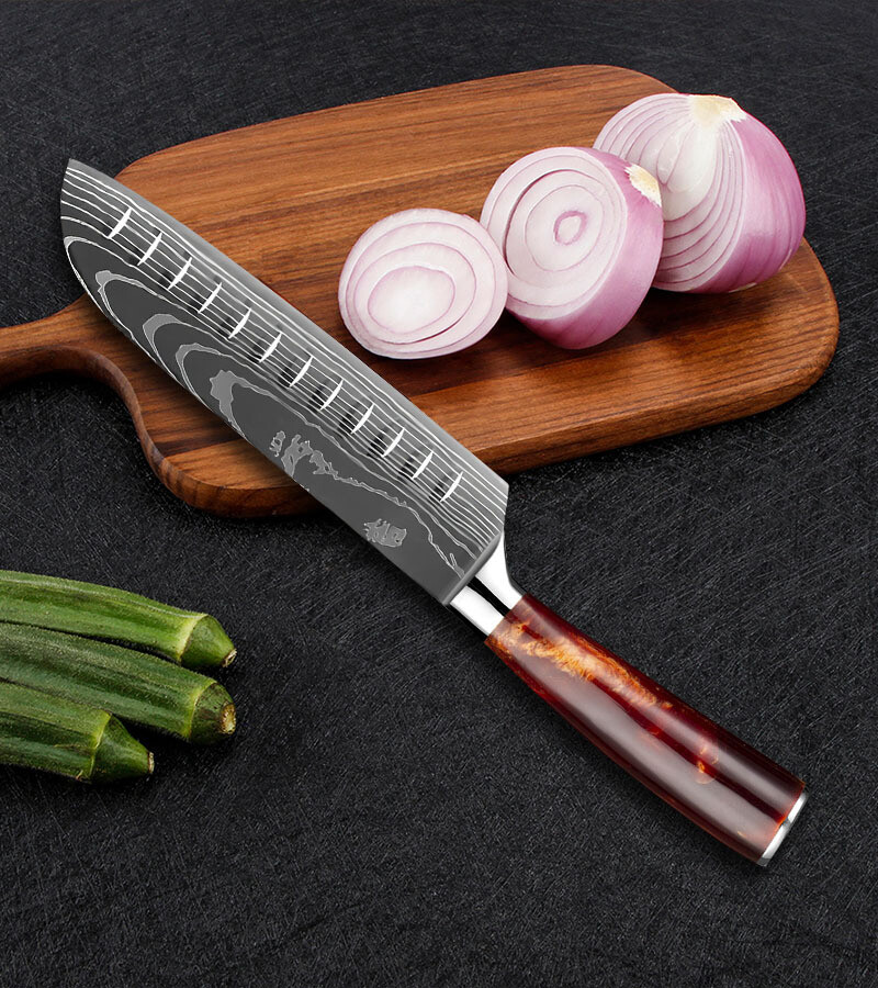 12PC Japanese Damascus Pattern Chef Knives Cleaver Kitchen Knife Set With Sheath