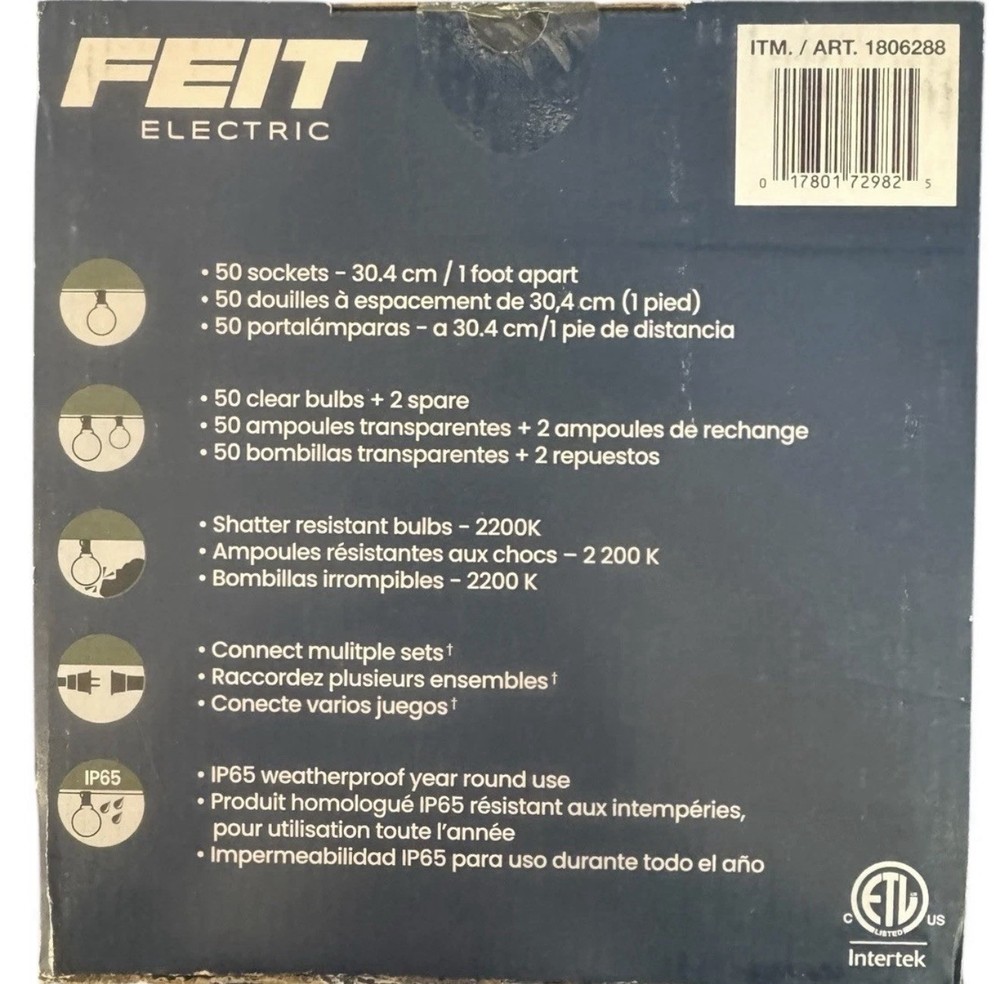 Feit Electric 50' LED Cafe String Light. New In Box!