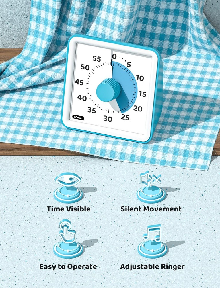 Visual Timer for Kids, 60-Minute Countdown Timers for Classroom Office Kitche...