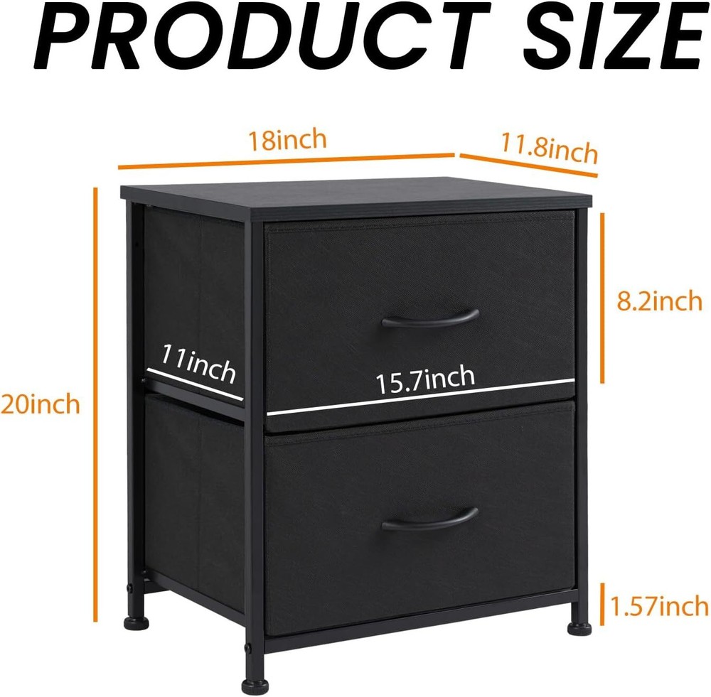 Nightstand with 2 Fabric Drawers End Table Side Table Bedside Table for Bedroom