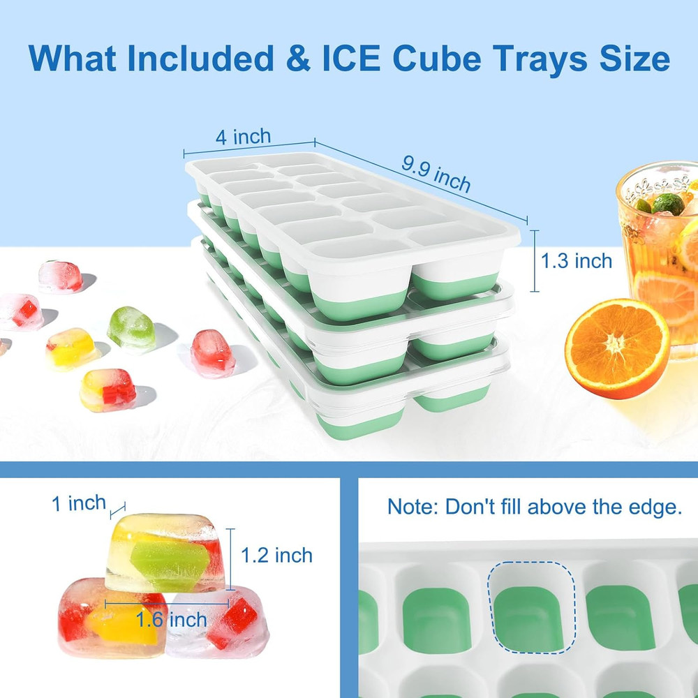 3-Pack Silicone Ice Cube Trays with Lids – Easy-Release, Stackable, BPA-Free for