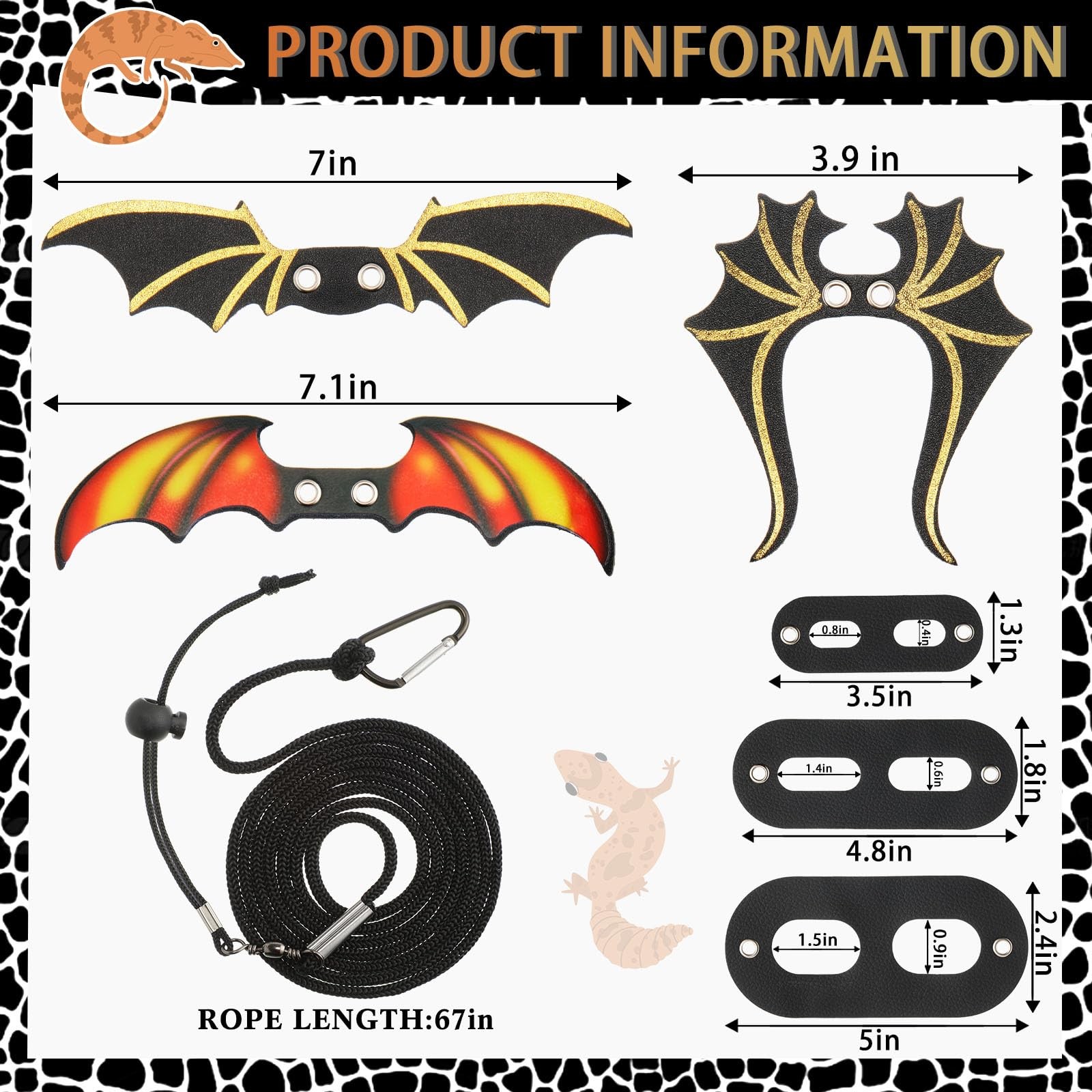 Bearded Dragon Leash and Harness Set 3 Size Pack Adjustable Cool Leather Lizard