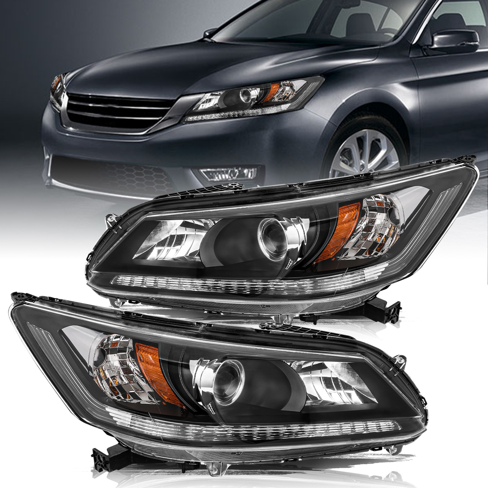 For 2013 2014 2015 Honda Accord Sedan W/O LED DRL Projector Halogen Headlights
