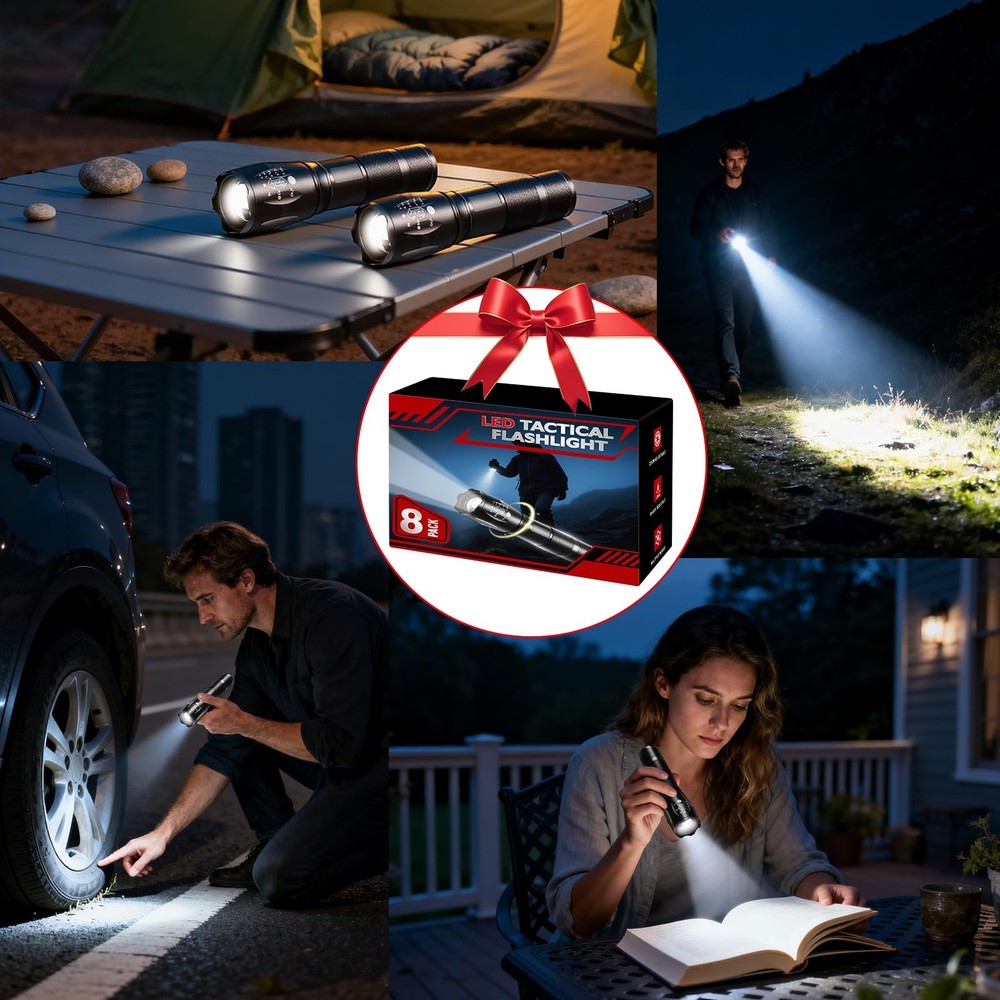 8 Pack Small Flashlight Powerful, 5 Modes Bright LED Flashlights 8Pack, Black