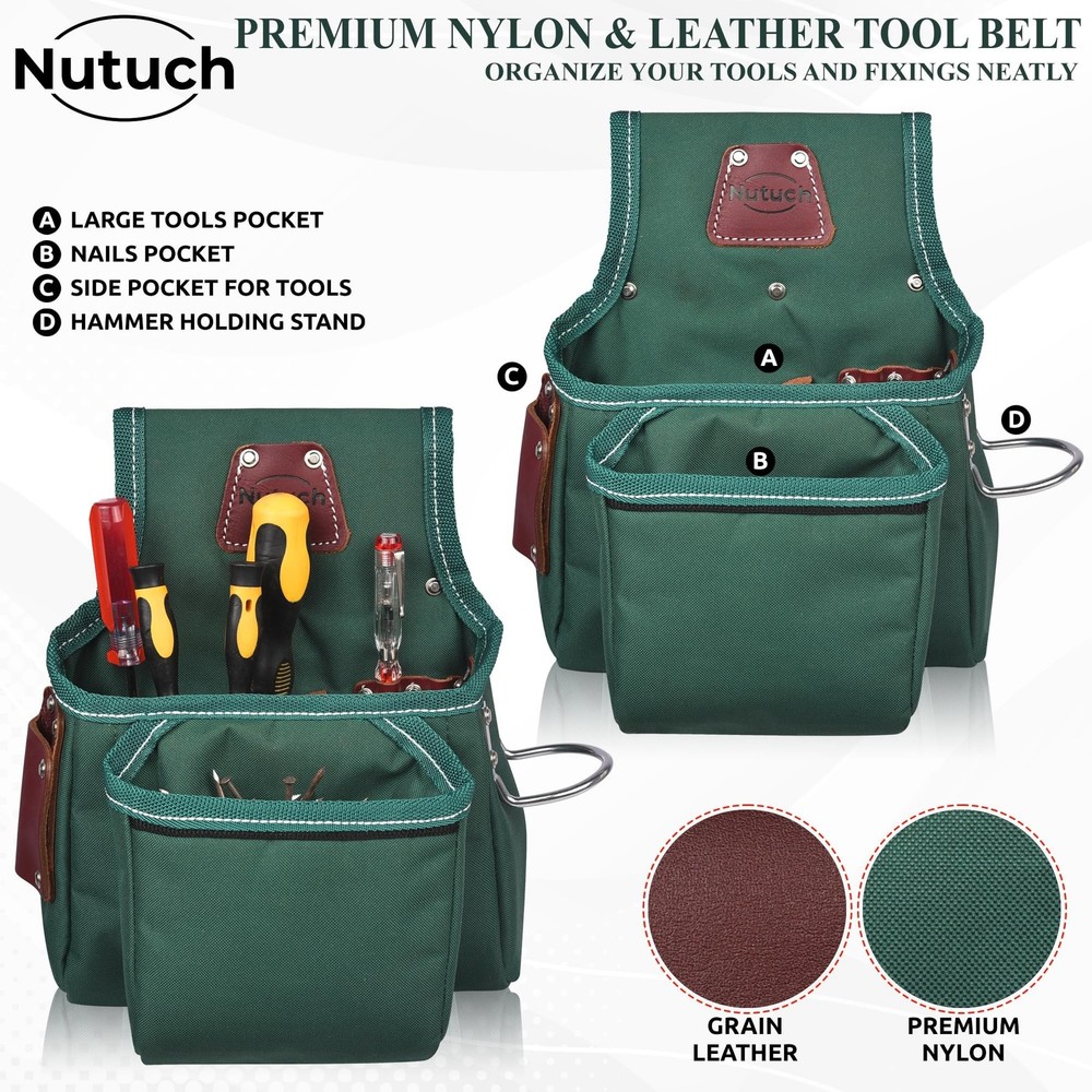 NUTUCH Nylon and Leather Tool Belt | Nylon Tool Pouch | Carpenter | Construct...