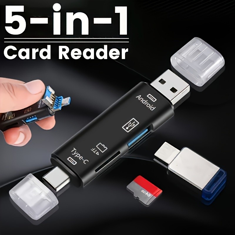5-In-1 USB Type C/Micro USB/TF/SD Memory Card Reader OTG Adapter