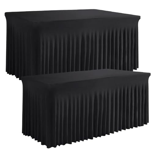 2 Pack Table Skirt, Wrinkle-Free Spandex 72" x 30" (Rectangular) - 2 Pack Black