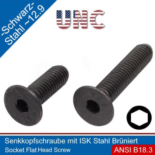 Countersunk head screw with hexagonal socket 10-24 UNC steel 12.9 black |