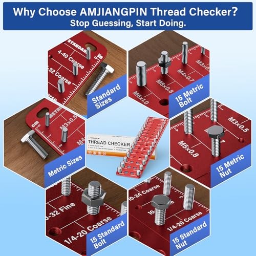 Thread Checker, 30 Nut & Bolt Thread Size Checker 15 Standard &15 Metric, Wall