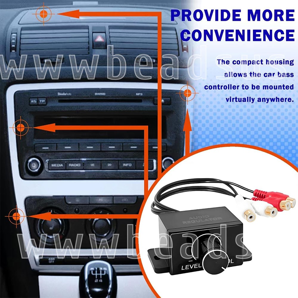 Remote Universal Car Bass Amplifier Level Control Knob Stereo RCA Input&Output