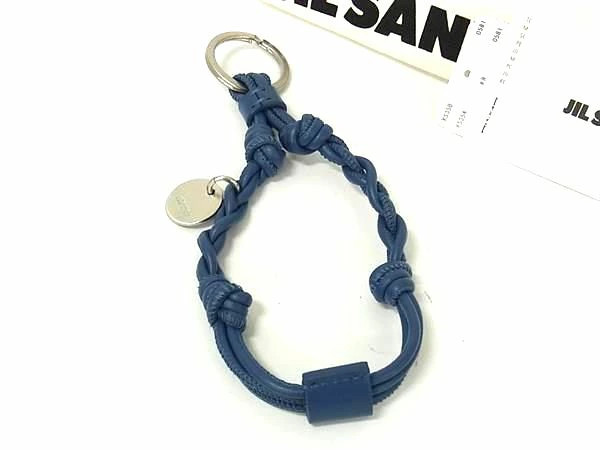 JIL SANDER Keychain Key Ring Tangle Leather Charm Blue