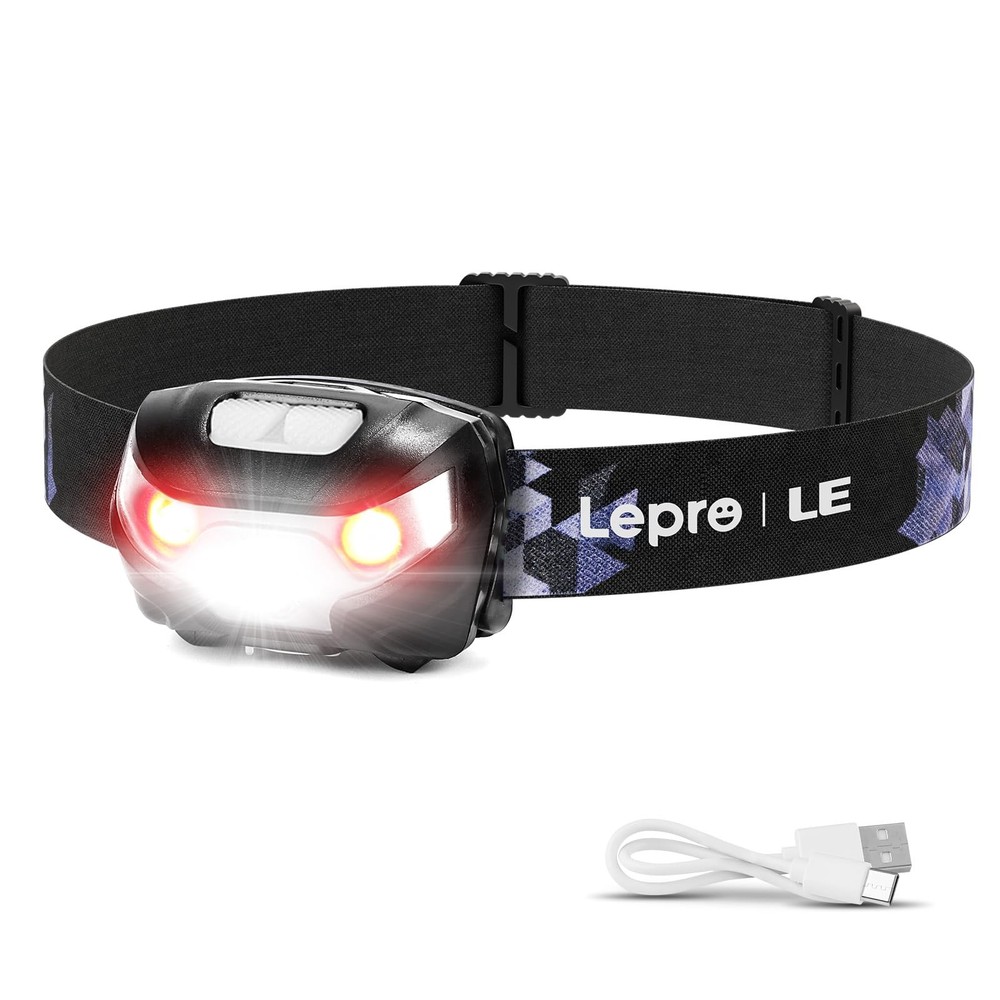 Lepro LED Headlamp Rechargeable - Super Bright Head Lamp with 5 1, Black