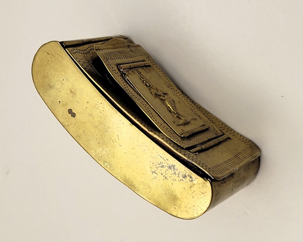 ANTIQUE BRASS TRIPLE COMPARTMENT PAUL PRY SNUFF BOX