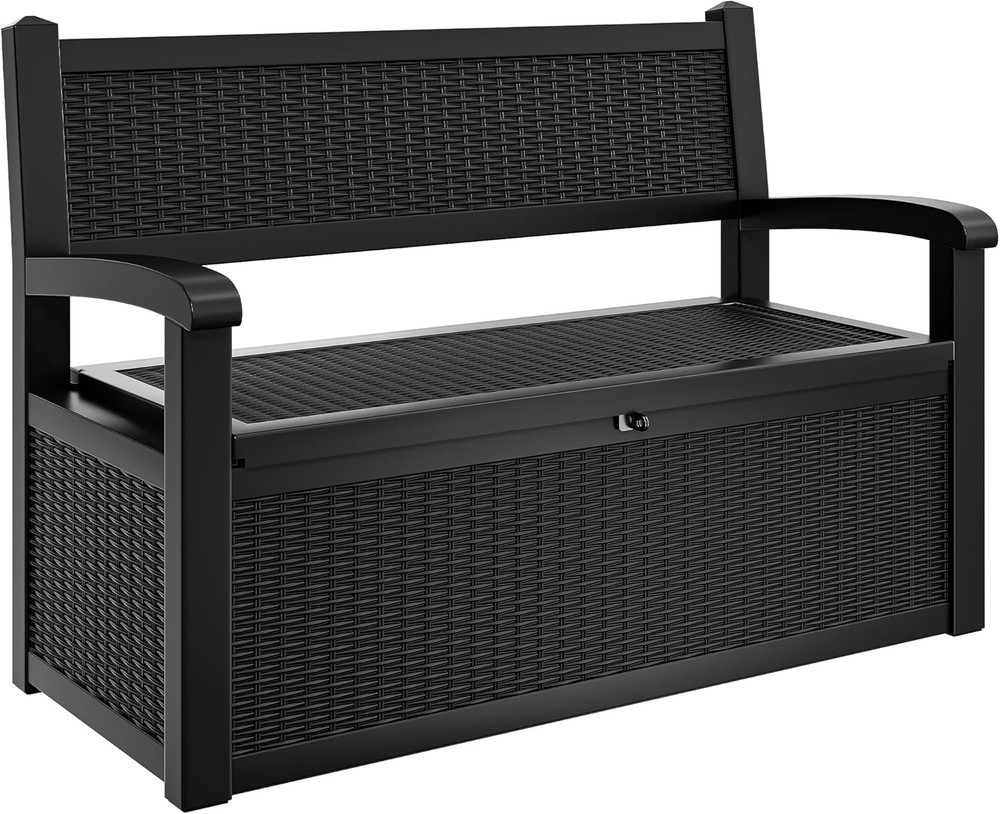 70 Gallon Storage Bench Deck Box, Lockable Patio Bench, Waterproof Outdoor Pool