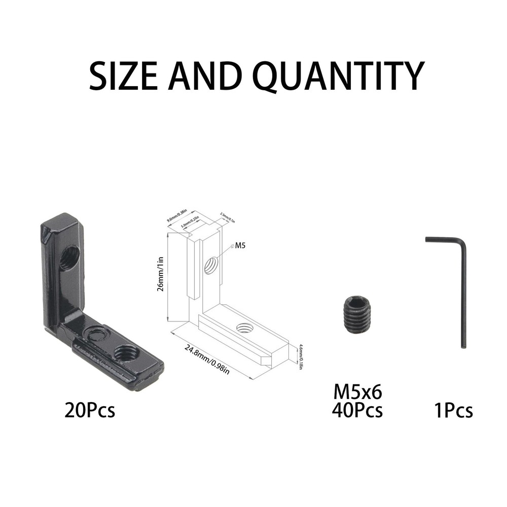 20 PCS L-Shape Interior Inside Corner Connector Joint Bracket 2020 Black