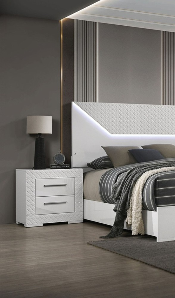 Gorgeous White 1pc Nightstand High Gloss Finish Chrome Bar Handle Bedside Table