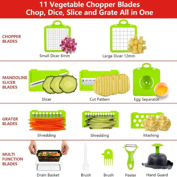 2 Pack- Professional Compact Vegetable Chopper, Food Cutter Chopper Mandoline