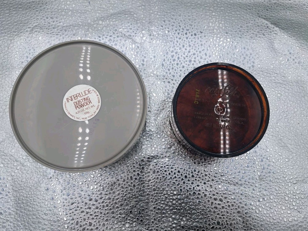 Vtg Interlude Dusting Powder Corn Silk Micron Tortoiseshell Containers Set 2