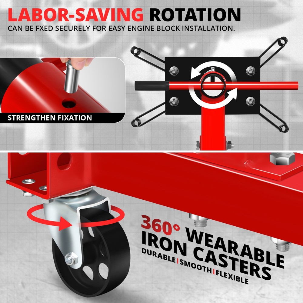 2000 LBs 360 Degree Adjuste Mounting Head Durable Stable Steel Engine Stand Red